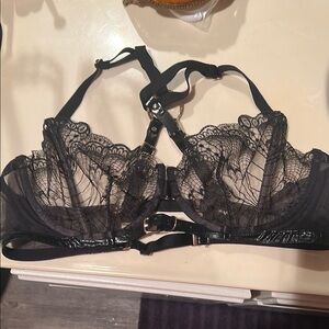 Black Lace Balconette Bra with Adjustable Straps